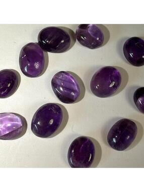 Set of 12 Polished Natural Amethyst Cabochon Shape Gemstones